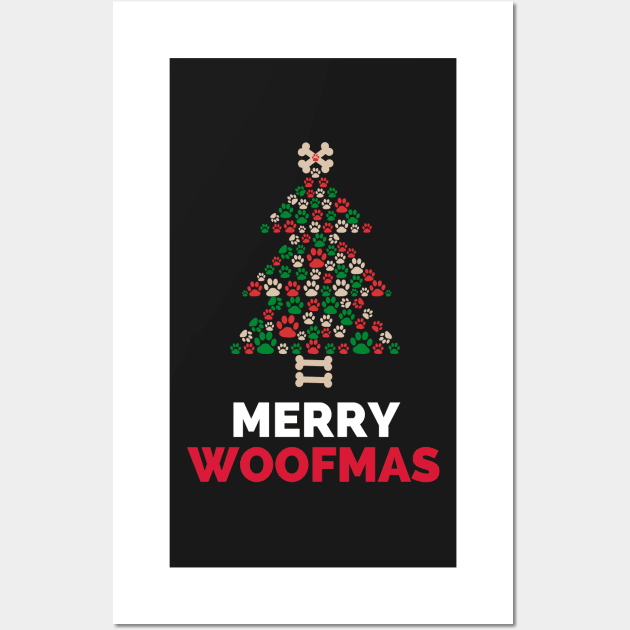 Merry Woofmas Christmas Lights Festive Baubles Scene Dog - Christmas Dog Lover - Funny Wall Art by Famgift